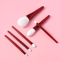 6-Piece Premium Red Handle Makeup Brush Set for Face and Eyes