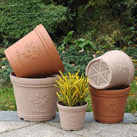 Terracotta-Style Embossed Resin Planter with Tray for Roses Hydrangeas Fruit Trees, Breathable Thickened Garden Pot