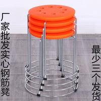 Stackable Plastic Round Stool with Reinforced Steel Legs for Home Dining