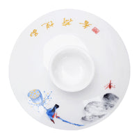 Leopard Rain Ceramic Gaiwan Lid for Tea Bowls - White Porcelain Replacement Cover