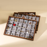 Walnut Wood Jewelry Display Tray with Gray Velvet Inserts for Earrings, Rings, and Necklaces