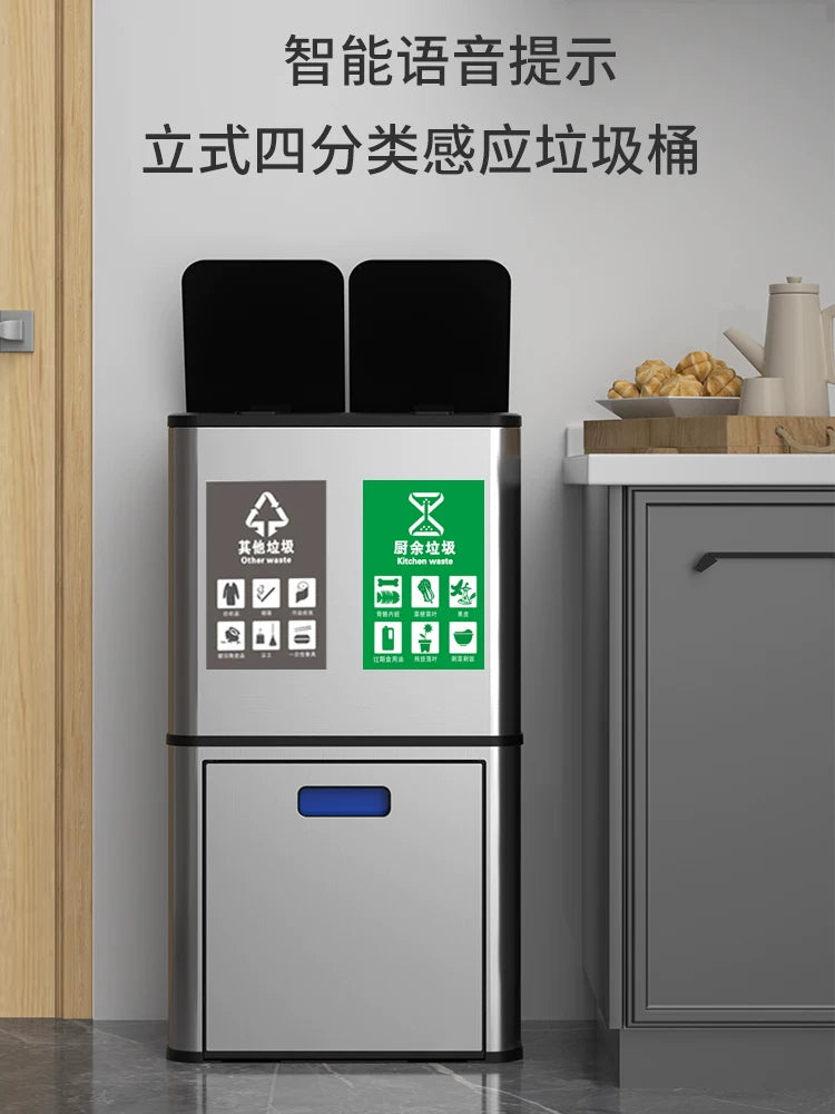 GAOK Smart Kitchen Waste Bin with Wet/Dry Separation, Large Capacity, Movable, No Bending