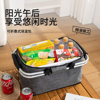 Foldable Oxford Cloth Insulated Picnic Basket with Wheels, Large Capacity Cooler Bag for Outdoor Activities