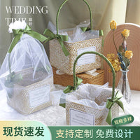 Hand-Woven Rustic Natural Wood Chip Storage Basket for Flowers, Home Decor, Wedding Favors