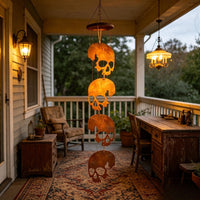 Rusty Metal Skull Garden Decor Halloween Outdoor Yard Ornament with Hemp Rope