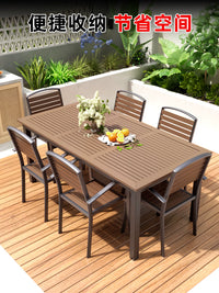 Outdoor Patio Dining Set with Wood-Plastic Composite Table and Chairs for Garden Balcony