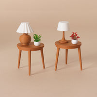 Miniature Dollhouse Nordic Style Side Table Lamp and Green Plant Set