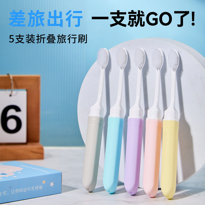 5-Pack Macaron Foldable Travel Toothbrushes with Soft Bristles