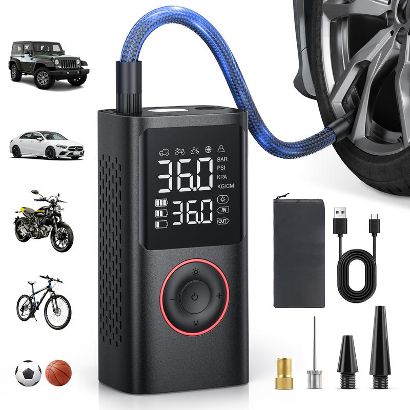 Portable Wireless Car Tire Inflator with Power Bank Function, Handheld Air Pump for Outdoor Use