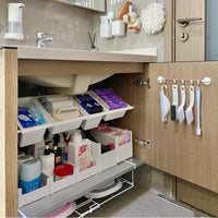 Under-Sink Expandable Storage Shelf Organizer with Hanging Basket for Cabinet Doors, No-Drill Installation
