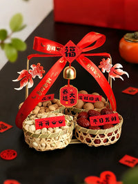 Housewarming Gift Basket with Dried Fruit Tray and Decorative Ornaments