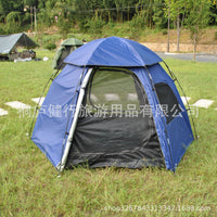3-in-1 Waterproof UV Protection Double-Layer Hexagonal Tent for 6 People, Outdoor Camping Family Leisure Tent