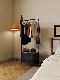 Freestanding Rattan-Style Clothes Rack with Laundry Hamper and Storage Shelf