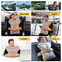 Inflatable Travel Pillow for Neck and Lumbar Support, Portable Napping Cushion for Airplanes, Trains, and Office
