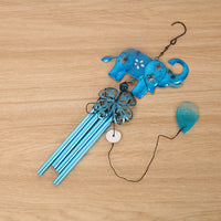 Elephant Wind Chime Metal Glass Painted Craft Hanging Ornament for Garden Patio Balcony Decor
