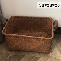 American Style Woven Storage Basket with Leather Handle