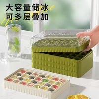 Press-Type Ice Cube Tray with Lid and Storage Bin, 28-Grid, Easy Release for Home Freezers
