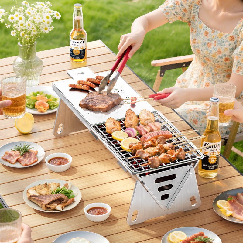 304 Stainless Steel Portable Camping Grill for BBQ and Frying