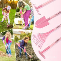 Kids' Long Handle Garden Tools Set - Rake, Hoe, Shovel for Beach, Planting, and Gardening