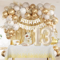 Gold Tinsel Fringe Curtain & Sequin Number Balloon Arch Kit for Birthday Party Photo Backdrop