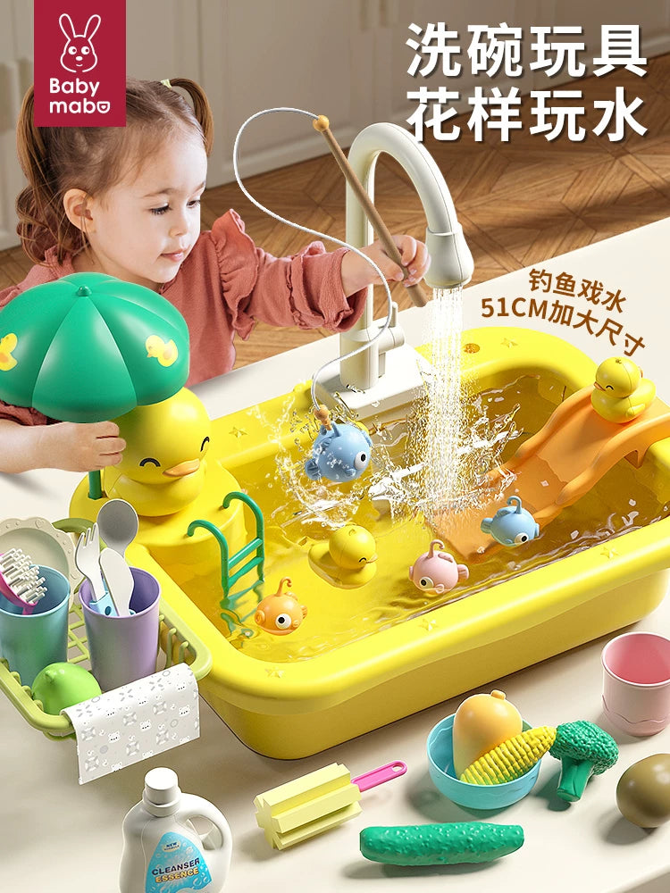 Kids Play Kitchen Sink Toy with Running Water, Dishwasher Pretend Play Set for Toddlers