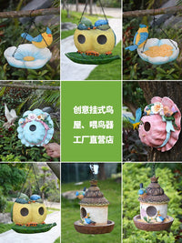Outdoor Bird Feeder Decorative Garden Hanging Birdhouse Resin Craft