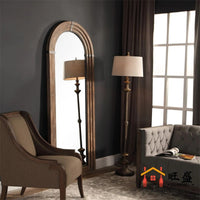 Arched Full-Length Mirror for Bedroom Living Room, Wall-Mounted or Freestanding Dressing Mirror, New Chinese Rustic American Style