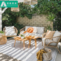 Outdoor Patio Wicker Sofa and Coffee Table Set, Weatherproof Rattan Furniture for Balcony Villa Garden