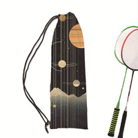 Line Art Planet Drawstring Badminton Racket Bag Portable Shoulder Storage Pouch