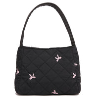Embroidered Bowknot Tote Bag Set with Cosmetic Pouch