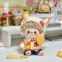 Sweet Orange Fox Shadow Doll Clothes Set for Cotton Dolls, 10-20cm Outfits with Hat