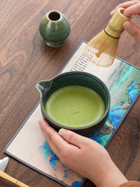 Japanese Style Matcha Bowl and Whisk Holder Set - Kiln Glazed Ceramic Tea Ceremony Kit