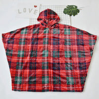Women's Flannel Plaid Loose Loungewear Zipper Hoodie Cape