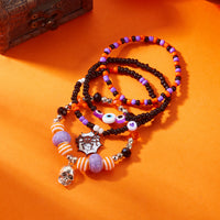 Halloween Beaded Bracelet Set with Skull and Pumpkin Charms