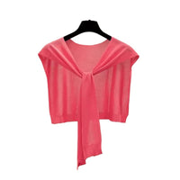 Women's Knit Shawl Cardigan with Tie-Front, Solid Color, Versatile for Dresses and Shirts, Sun Protection