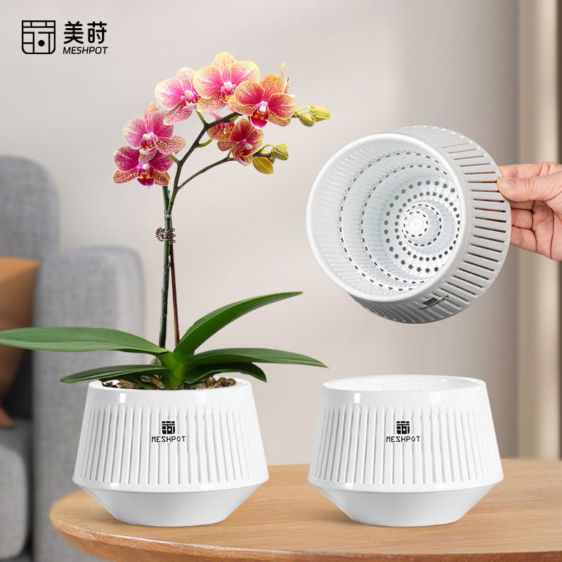 Orchid Pot Double-Layer Breathable Root Control Planter for Hydroponics and Moss Culture