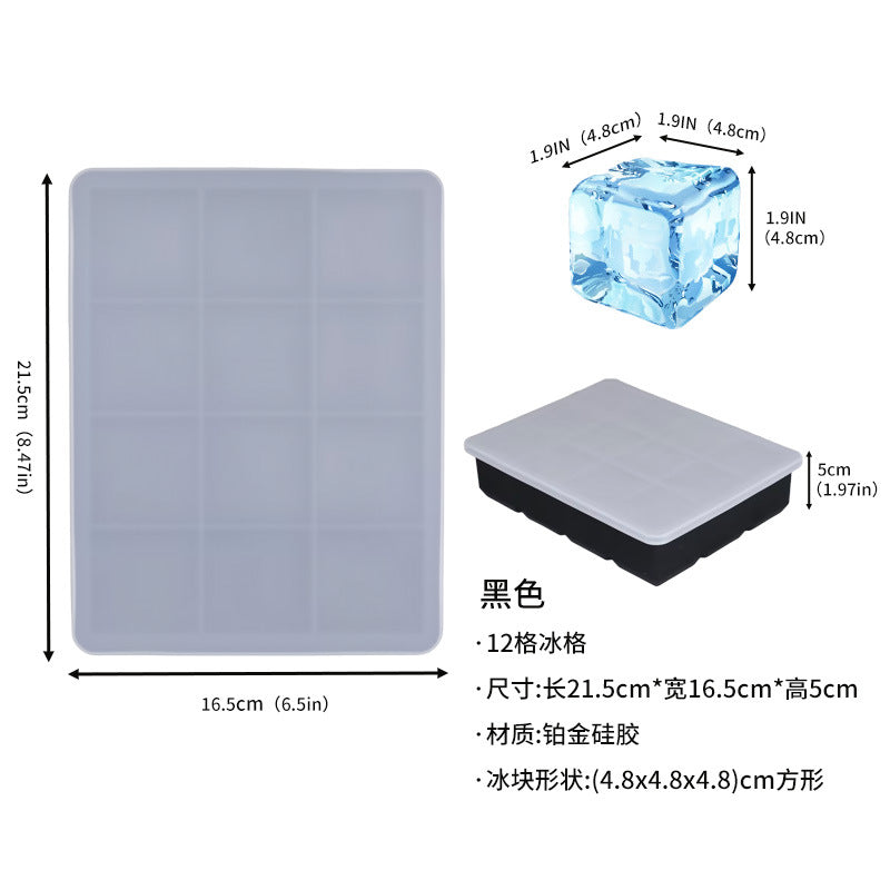 12-Cavity Silicone Ice Cube Tray Large Capacity Square Ice Mold for Milk Tea Shops Home Freezing