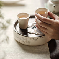Shuke Kung Fu Tea Set with Ash Glaze Gaiwan and Teapot Tray, Japanese Style Home Tea Set