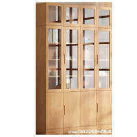 Pine Wood Display Cabinet with Glass Doors, Multi-functional Storage Bookcase for Home Office and Kids' Room