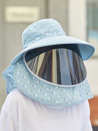 Women's Summer Breathable Sun Hat with Face Mask, UV Protection Wide Brim Hat for Outdoor Activities