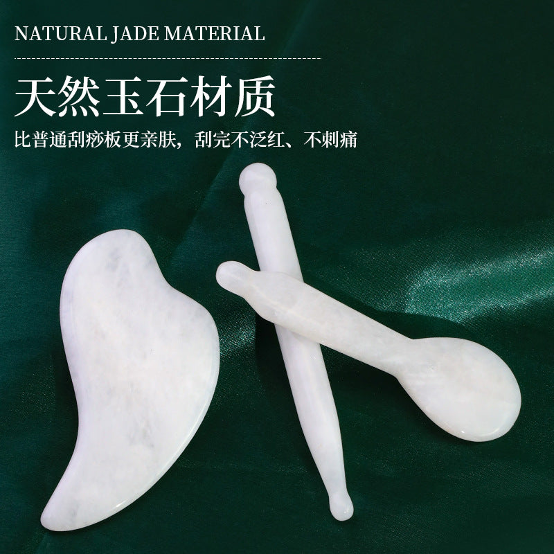 Natural Jade Gua Sha Board Acupressure Pen Facial Scraping Spoon Massage Tool