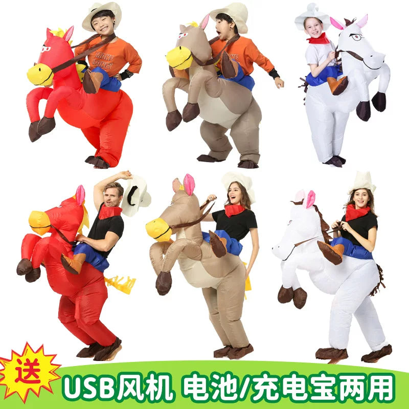 Inflatable Cowboy Rider Costume for Adults and Kids - Funny Horse Riding Outfit for Stage Performance and Parties