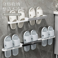 Foldable Wall-Mounted Slipper Rack for Bathroom, Punch-Free Shoe Organizer and Drainer