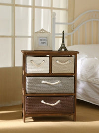 Solid Wood Rattan Weave Storage Cabinet with Drawers for Living Room and Bedroom