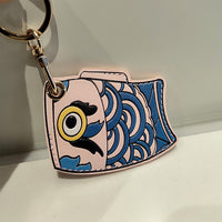 Chinese Style Koi Leather Keychain with Airtag Holder and Access Card Sleeve, Creative Gift for Bags and Backpacks