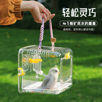 Portable Transparent Bird Carrier Cage with Water Bottle for Parrots Budgies Cockatiels