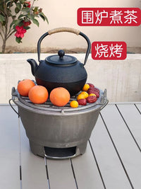 Large Cast Iron Charcoal Grill for Outdoor Patio, Home Barbecue, and Tea Ceremony