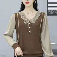 Women's Long Sleeve Doll Collar T-Shirt Plus Size Slimming Top for Spring/Autumn