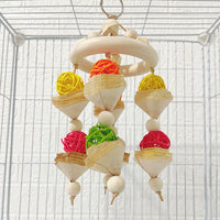 Natural Wood Parrot Chew Toy with Vine Balls and Hanging Swing for Training and Play