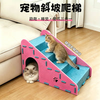 Pet Stairs with Scratching Board for Cats and Small Dogs, Multi-functional Ramp for Beds and Sofas